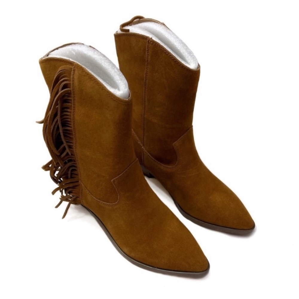 Nanette Lepore Western Boots Cognac Monica Suede Fringe Size 7 - Picture 6 of 11